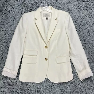 J. Crew 100% Linen Schoolboy Blazer Jacket Women's 4 Off White Preppy Lined • $39.97