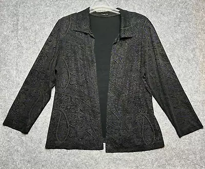 Vikki Vi Jacket Womens 1X Black Dotted Colorful Paisley Open Cardi Slinky Travel • $44.99