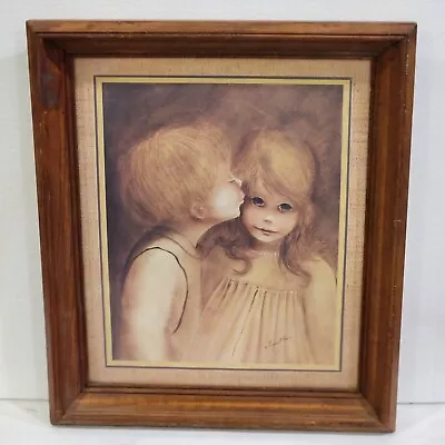 Vtg Margaret Kane Solid Wood W/Glass Framed Picture  First Kiss  ART Print • $34.19