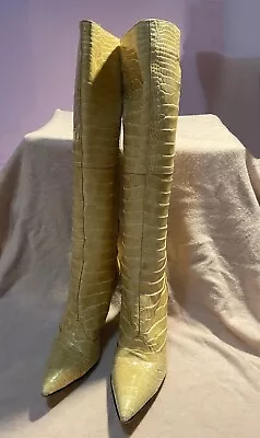 Versace Real Alligator Skin Knee-High Boots Beige/Tan Women’s Size 7.5 • $300