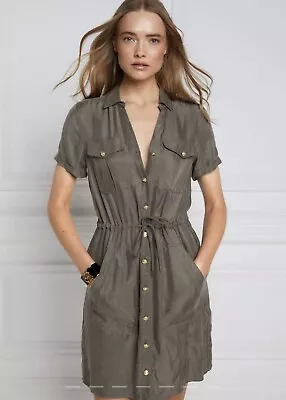 Holland Cooper Military Shirt Dress Misty Khaki  Size 10 • £90