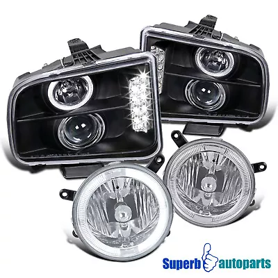 Fits 2005-2009 Ford Mustang LED Halo Projector Headlights+Fog Lamps Black • $211.81