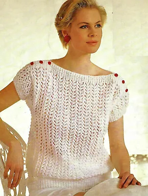 Ladies Easy Knit Lacy Summer Top Button Shoulder KNITTING PATTERN DK 32 - 42  • £2.15