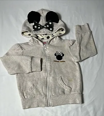 Disney Minnie Mouse Ear Hoodie Zip Up Jacket 4T With Black Polka Dot Bow Tie • $5.99