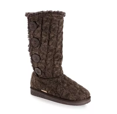 Muk Luks Women's Lilyana Faux Fur Lined Side Button Knit Boots Chocolate Size 8 • $33.44