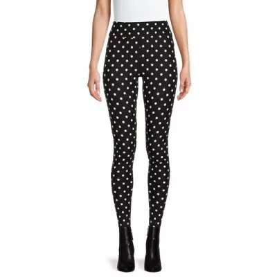NEW Time & Tru Women's Black Polka Dot  Soft Knit Leggings Large • $4.75