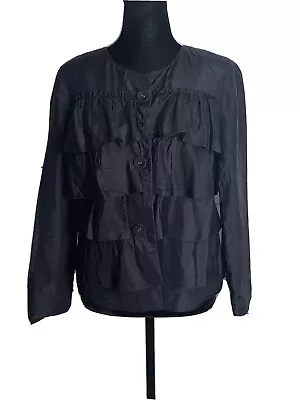 J. Crew Silk Taffeta Cascade Ruffle Jacket Size 6 Blue Tiered Ruffle Button • $29.74