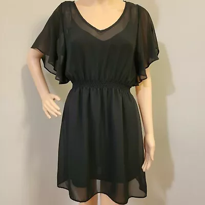 MIMI CHICA LOVES YOU Little Short Black Sheer Batwing Flared Sleeve Dress Size S • $17