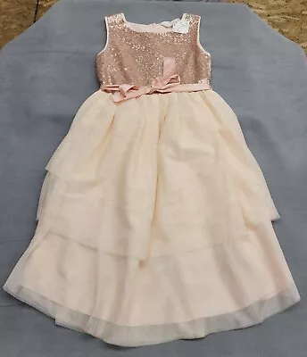 H&M Apricot Pink Girls Sequin Dress  Kids Sz 10  Wedding Dance Easter Formal • $27.98