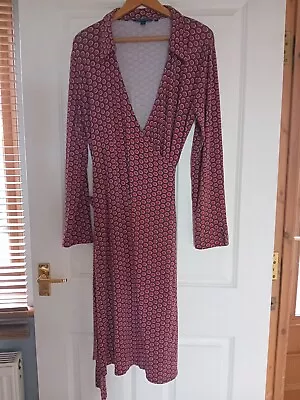 Boden Ladies Jersey Wrap Brown Spotted Dress Size 16R UK  • £16.75