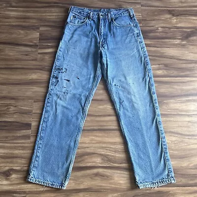 Carhartt Jeans Mens 32x32 Blue Flannel Lined Relaxed Straight Paint Denim Work • $19.99