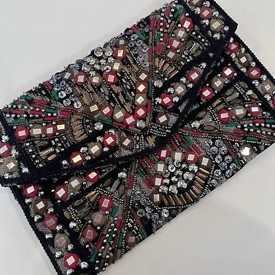 Zara Beaded And Embroidered Clutch Wristlet Mirror Pouch Purse • $24.99