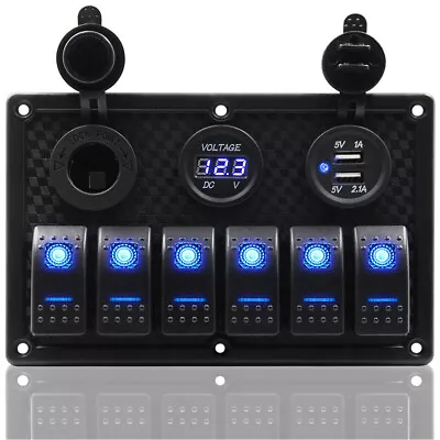 12V Switch Panel USB Charger 6 GANG ON-OFF Toggle LED Rocker For Car Boat Marine • $39.99