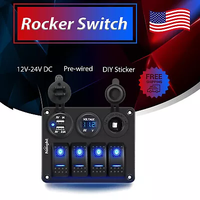 4 Gang LED Marine Rocker Switch Panel Socket Dual USB & Voltmeter 12V-24V Car RV • $38.99