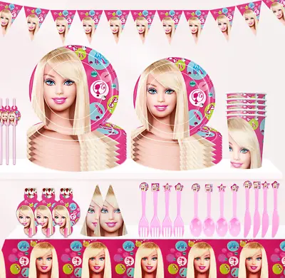 Barbie Theme Tableware Party Supplies Plates Banner Girls Birthday Decoration • $8.99