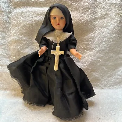 Vintage Plastic Nun Doll Dressed In Habit W/ Cross Rosary • $18.99
