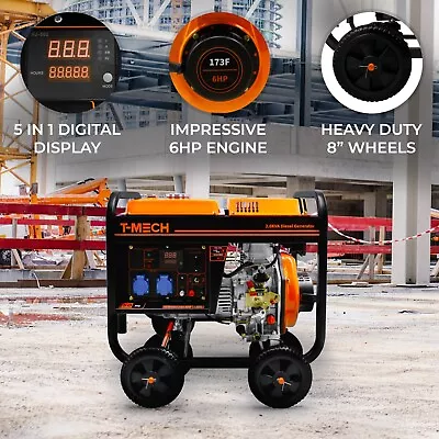 Portable Diesel Generator Open Frame 2kVA 230V Digital Display Single Phase 6HP • £799.99