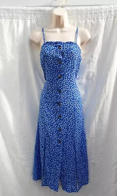 Blue Floral Tea Dresspinafore40's50s60s70's80's Vintage Stylesize 10 App • £6.99