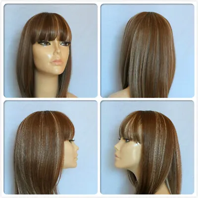 High Heat Resistant Fringe Wig Brown & Blonde Mix Lady Womens Daily Full Wig Uk • £14.99