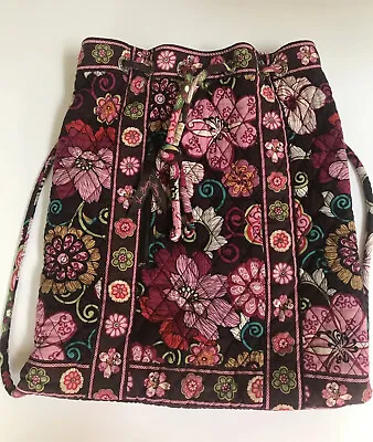 Vera Bradley Mod Floral BACKSACK Drawstring Bag Quilted Pink & Brown Great Cond. • $22