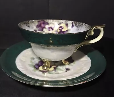 Vintage Tea Cup Saucer Registered Celebrate Iridescent FLOWERS Footed  • $12.90