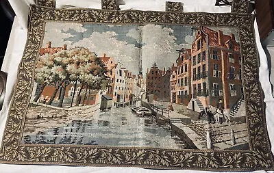 Vintage Tapestry Made In Belgium Old Town Scene 33” X 23” • $49.99