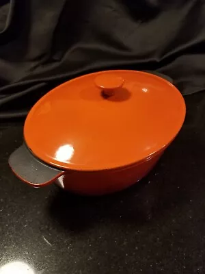 Cast Iron Oval Dutch Oven 5qt. Orange Enamel Black Lid Made In France #20538 • $49