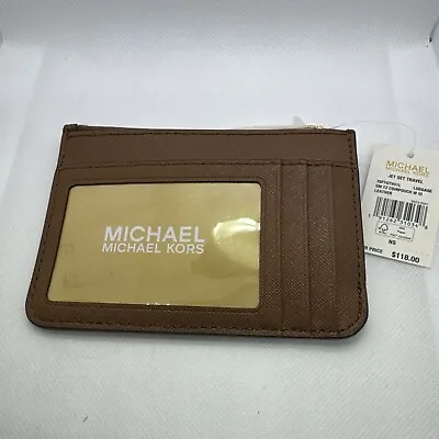 Michael Kors Jet Set Travel Coinpouch Id Holder Leather Wallet Brown Luggage • $35