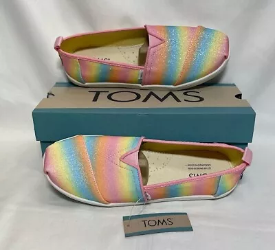 TOMS Youth Girl's Alpargata Slip-On Shoes Size: Y4 Candy Pink Gradient Glitter • $16.50