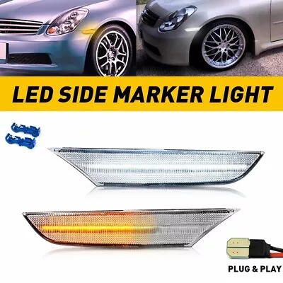 For 03-06 Infiniti G35 Sedan White+amber LED Front Bumper Side Marker Lamp Clear • $30.99