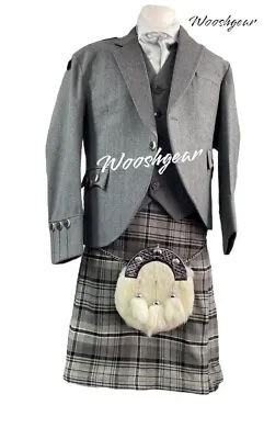 Hamilton Grey Acrylic Uk (40) Tartan Kilt  8 Yard 16oz  With 3 Leather Straps. • £37.99