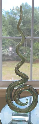 Murano Hand Blown Glass Sculpture Aventurine Clear Base Green Modern Art • $75