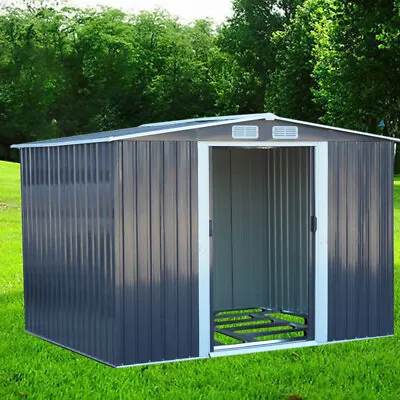 10 X 8ft Grey Metal Garden Shed Storage Sheds Heavy Duty Outdoor With Free Base • £389.95