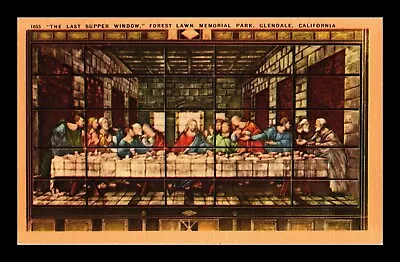 Dr Jim Stamps Us Moretti Last Supper Stained Glass Linen Unposted Postcard • $0.25