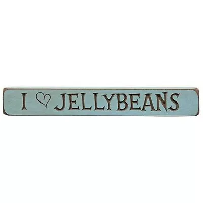 New I HEART JELLYBEANS Sign 12  L X 1.75  H BLUE Distressed Engraved Wood Spring • $5.99