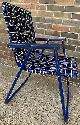 Deep Eddy Folding Lawn Chair Blue Metal Vodka Logo Imprint Woven Imperfect Arm • $74.95