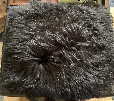 Lot Of 2 Black Mongolian Dyed Lambs Fur Wool Pillow Covers World Market 18” • $47.99