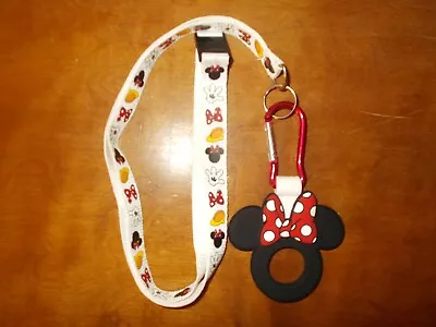 Disney Minnie Mouse White Multi-Color Lanyard W/Keychain Clip • $14.99