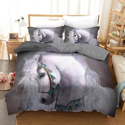 White Princess Horse Quilt/Duvet/Doona Cover Set Single Double Queen King Size • £15.49