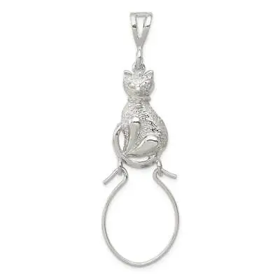 Sterling Silver Polished Sitting Cat Charm Holder Pendant • £43.39