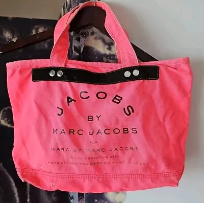 JACOBS MARC JACOBS Tote Bag Medium Neon Orange Canvas Black Logo Spellout • $45