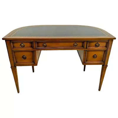 Mid Century Desk By Sligh Lowry Furniture Five Drawers Walnut Embossed Leather  • $1746.50
