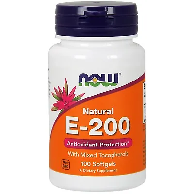 NOW Foods Vitamin E-200 W/Mixed Tocopherols 100 Softgels • $10.89