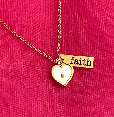 Faith Like A Mustard Seed Necklace Matthew 17:20 Bible Gold Christian Heart • $16.99