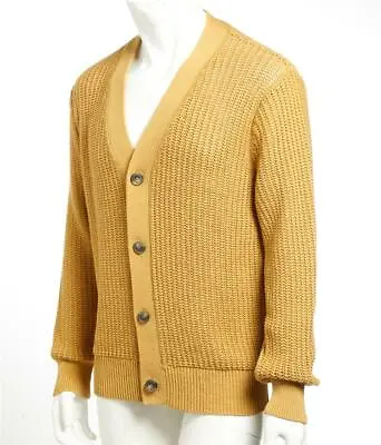 VINCE Mens Mustard Chunky Knit V-Neck Button-Down Cardigan Sweater Jacket M NEW • $140