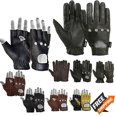 Mens Driving Gloves Basic Soft Goat Leather Fingerless Breathable Biker • $16.99