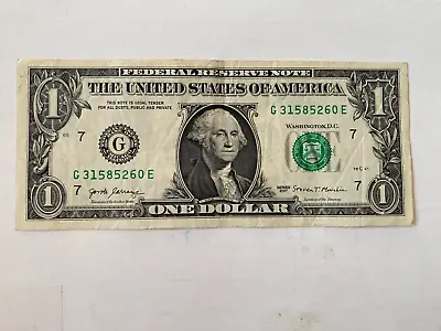 One Dollar Bill Serial Number G 31585260 E $1 Note US Real Money 2017 ACCEPTABLE • $5.99