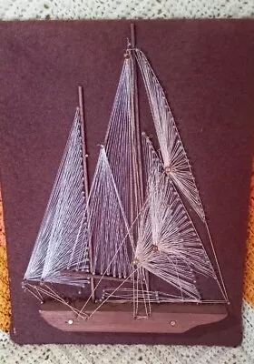 Vintage Mid Century String & Nail ART Nautical Sailing Ship 9x12  String Art • $25.99