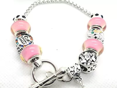 Happy Easter Heart Silver European Charm Beaded Toggle Bracelet 8 In LastList • $22.99