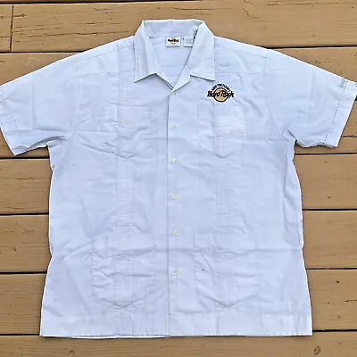 Hard Rock Cafe AUSTIN Rockabilly Light Gray LARGE Hawaiian Camp S/S Shirt VTG • $30